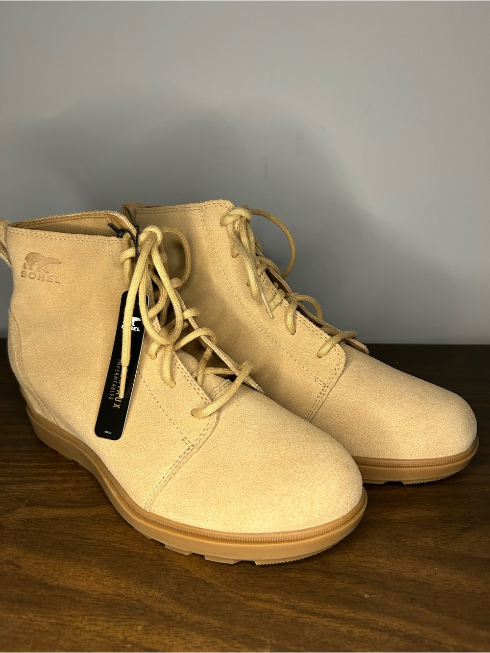 SOREL Evie II NM Lace Waterproof Wedge Boots Canoe Tan Women's 9.5 NWT